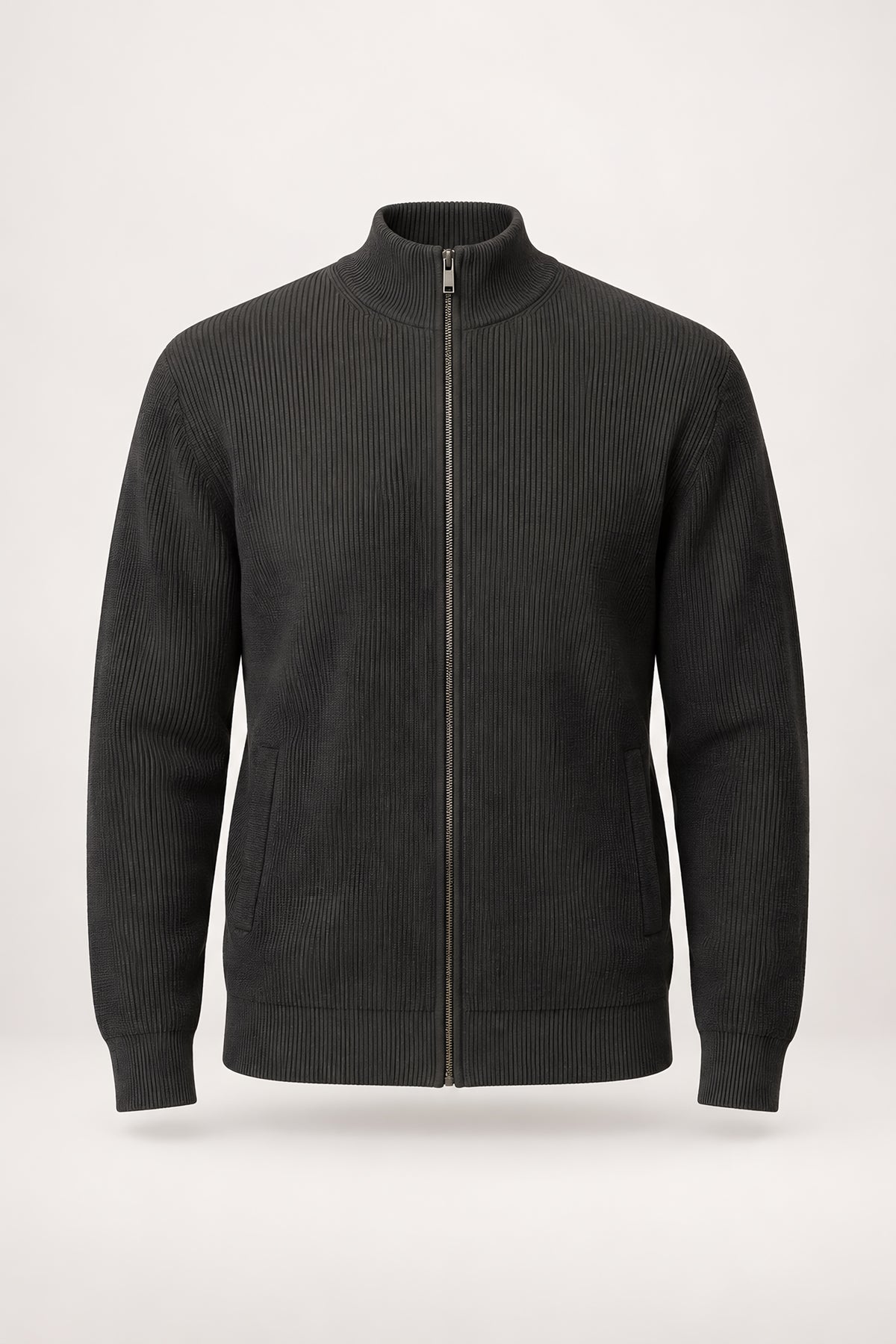 Cardigan zippé Seuil gris foncé, vêtement seul — visuel généré par IA